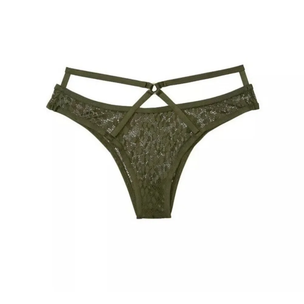 Victoria's Secret Very Sexy Snake Lace Brazilian‎ Panty Green Cutouts Ring Sz XS